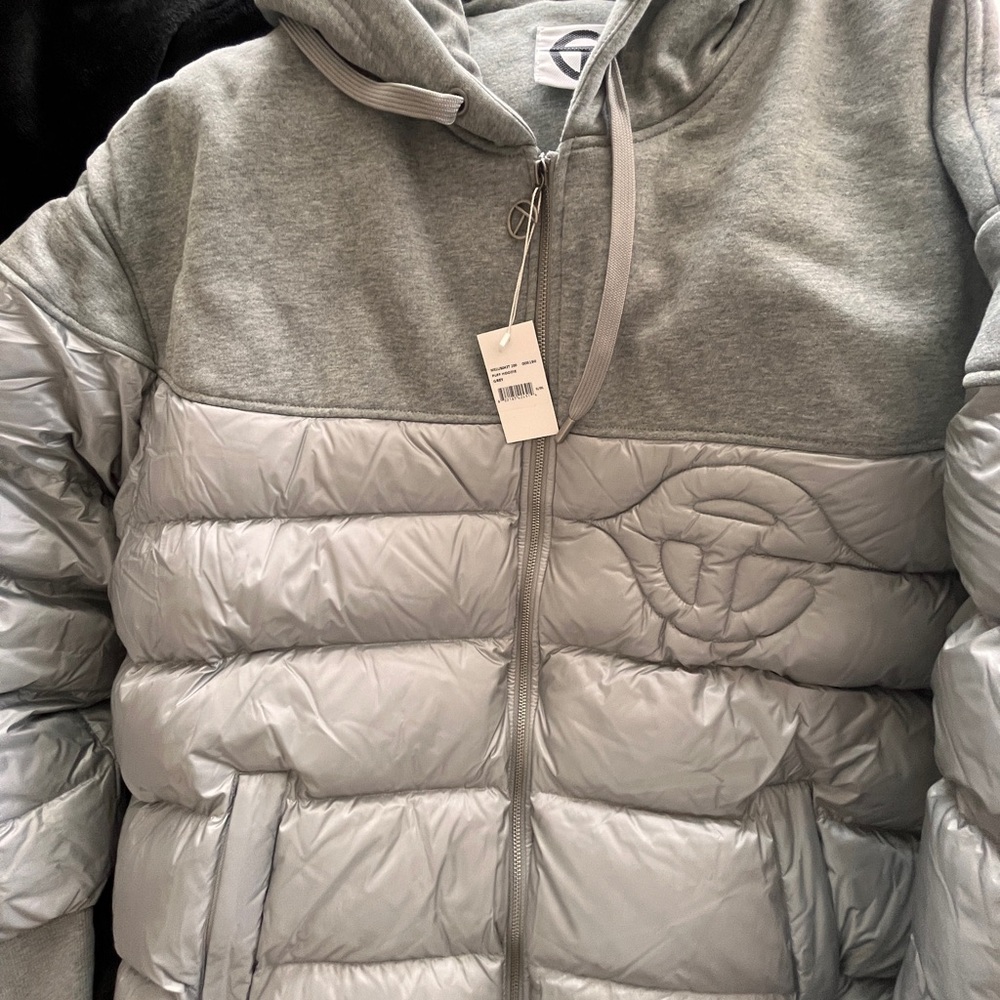 Gray and Silver Hooded Puffer Jacket
